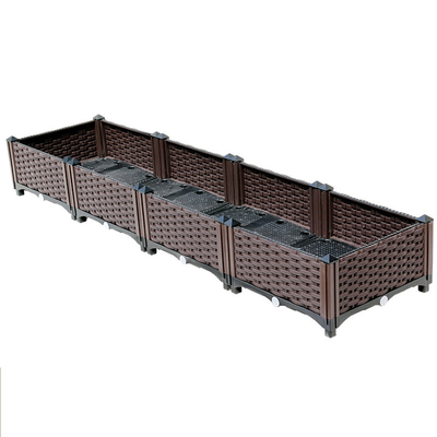 Pour Brown de vente le rotin plantant le jardin de rectangle de boîte fournit le support en plastique extérieur de pot de fleur de pot de fleur de grande capacité