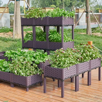 Lit de jardin surélevé en plastique pour pot de fleur empilable rectangulaire extérieur